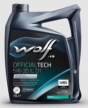 Моторное масло WOLF 16184/5 OFFICIALTECH 5W-20 IL D1 5л (старое название EcoTech 5W-20 SP/RC D1-3 5л) 16184/5 16174/5 