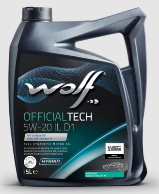 Моторное масло WOLF 16184/5 OFFICIALTECH 5W-20 IL D1 5л (старое название EcoTech 5W-20 SP/RC D1-3 5л) 16184/5 16174/5 