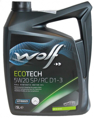 Моторное масло WOLF 16184/5 OFFICIALTECH 5W-20 IL D1 5л (старое название EcoTech 5W-20 SP/RC D1-3 5л) 16184/5 16174/5 