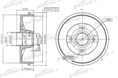 PATRON PDR1353 Барабан тормозной задний RENAULT: KANGOO 98-, KANGOO Express 98-