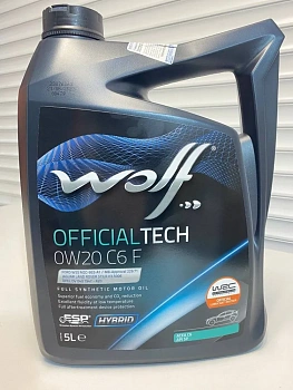 Моторное масло WOLF OfficialTech 0W-20 C6 F ACEA C6 API SP FORD 5л 65645/5
